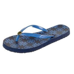 TORY BURCH Thin Flip Flop in Navy Mixed Logo Size 6